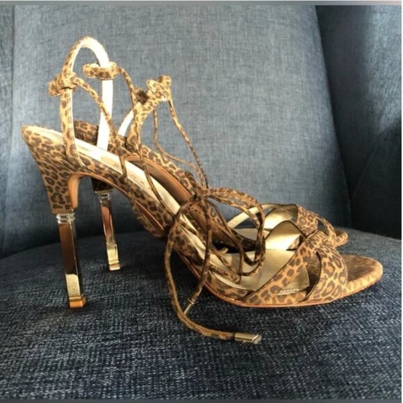 Mia Becar Animal Print Suede High Heel Lace Up Sandals size 39 US 9 - Picture 2 of 13
